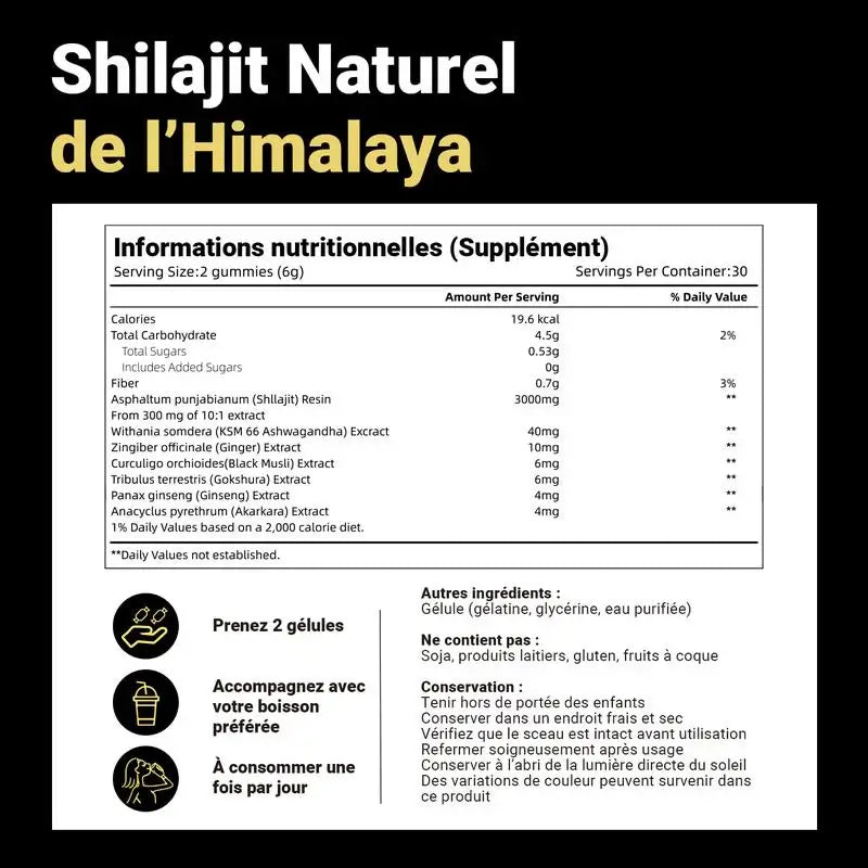 Gommes Énergétiques Shilajit de l'Himalaya BF
